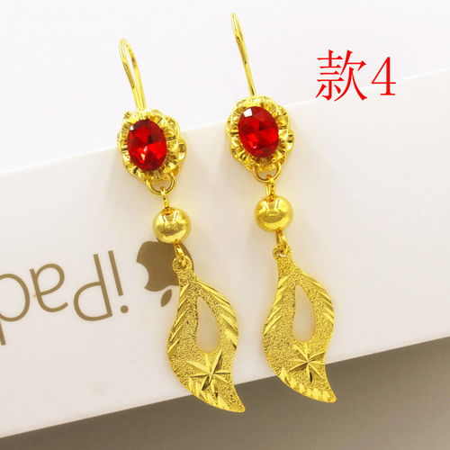 新款不褪色越南沙金时尚气质红宝石耳环耳饰女 欧币金饰品